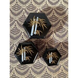Vintage 1980s Set of 3 Asian Lacquer Boxes 80s Made in Hong Kong Jewelry Boxes